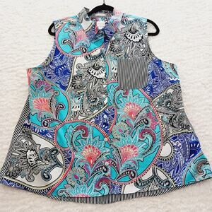 Blouse Pink Teal Stripe Resort Paisley Artcore Flamboyant Psychedelic Size XL